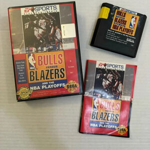 BULLS VERSUS VS BLAZERS AND THE NBA PLAYOFFS SEGA GENESIS COMPLETE ￼